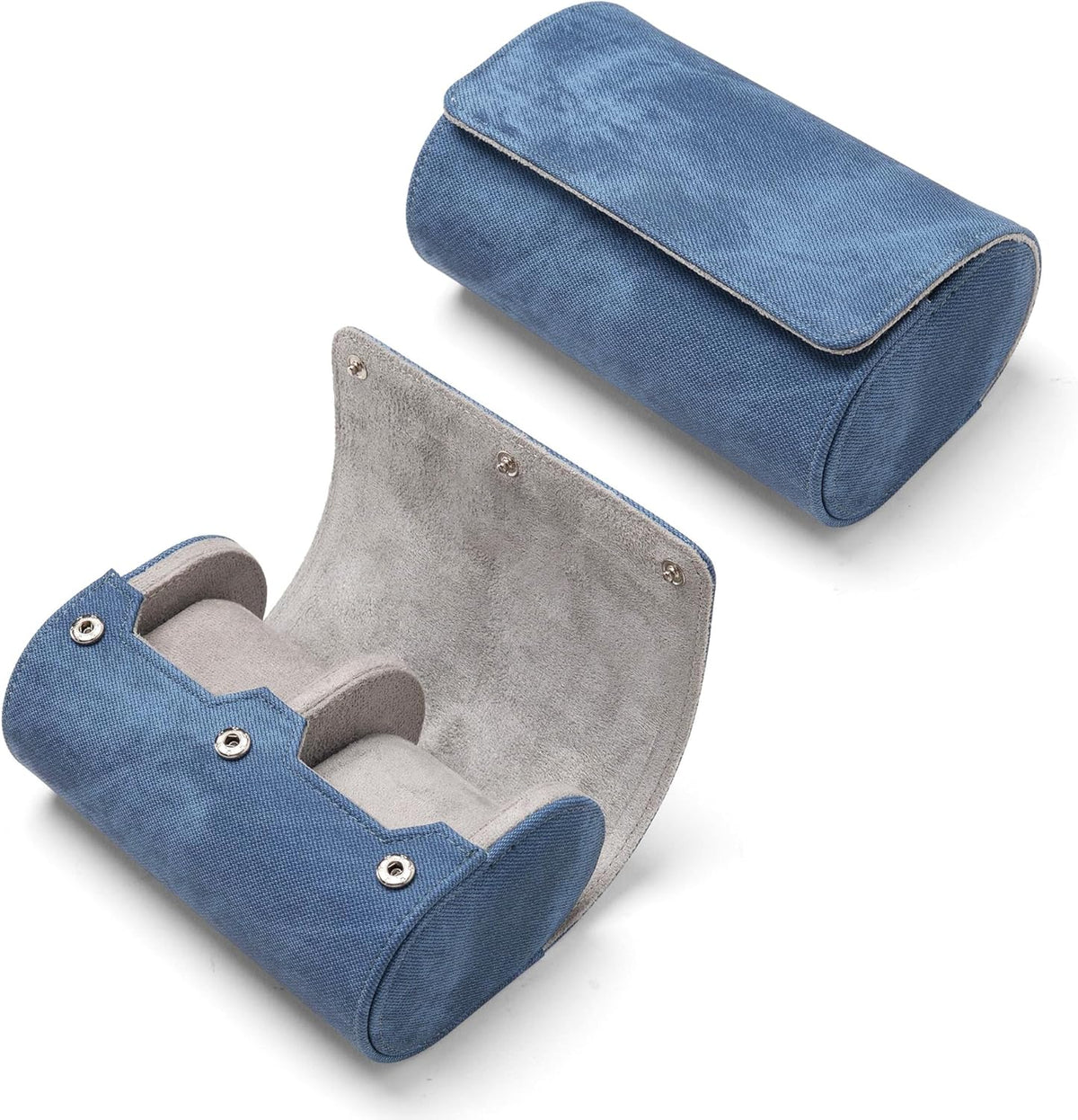 Longjet Watch Roll Travel Case for Men Portable Watches Organizer Box with Removable Velvet Pillow Holder (2 Slot Denim Blue)