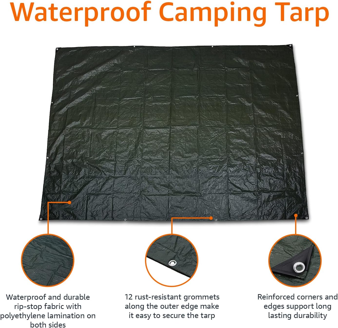 Amazon Basics Waterproof Camping Tarp, 8 Feet x 10 Feet, Dark Green