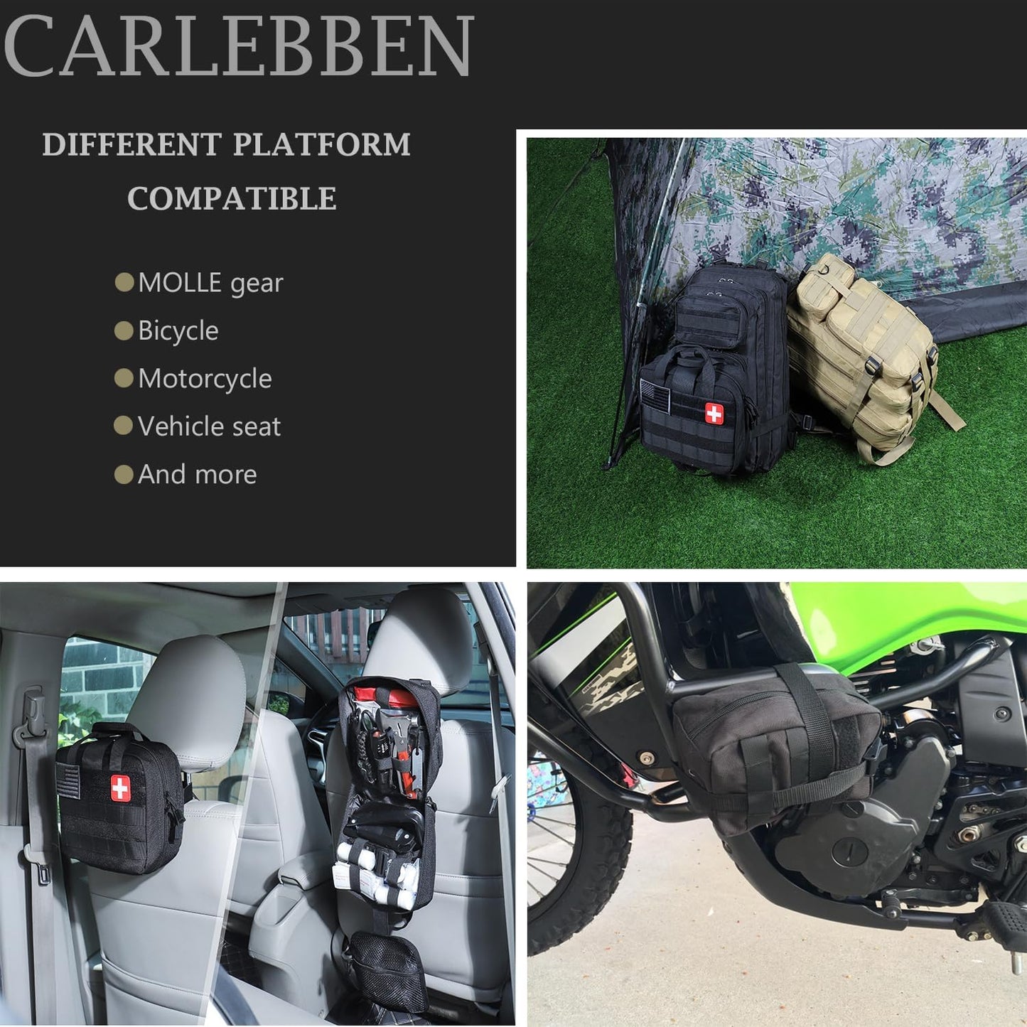 Carlebben Survival Kit Camping kit First Aid Kit Emergency Bugout Bag Gifts for Men Tactical Gear Accessories Molle Attachments Military
