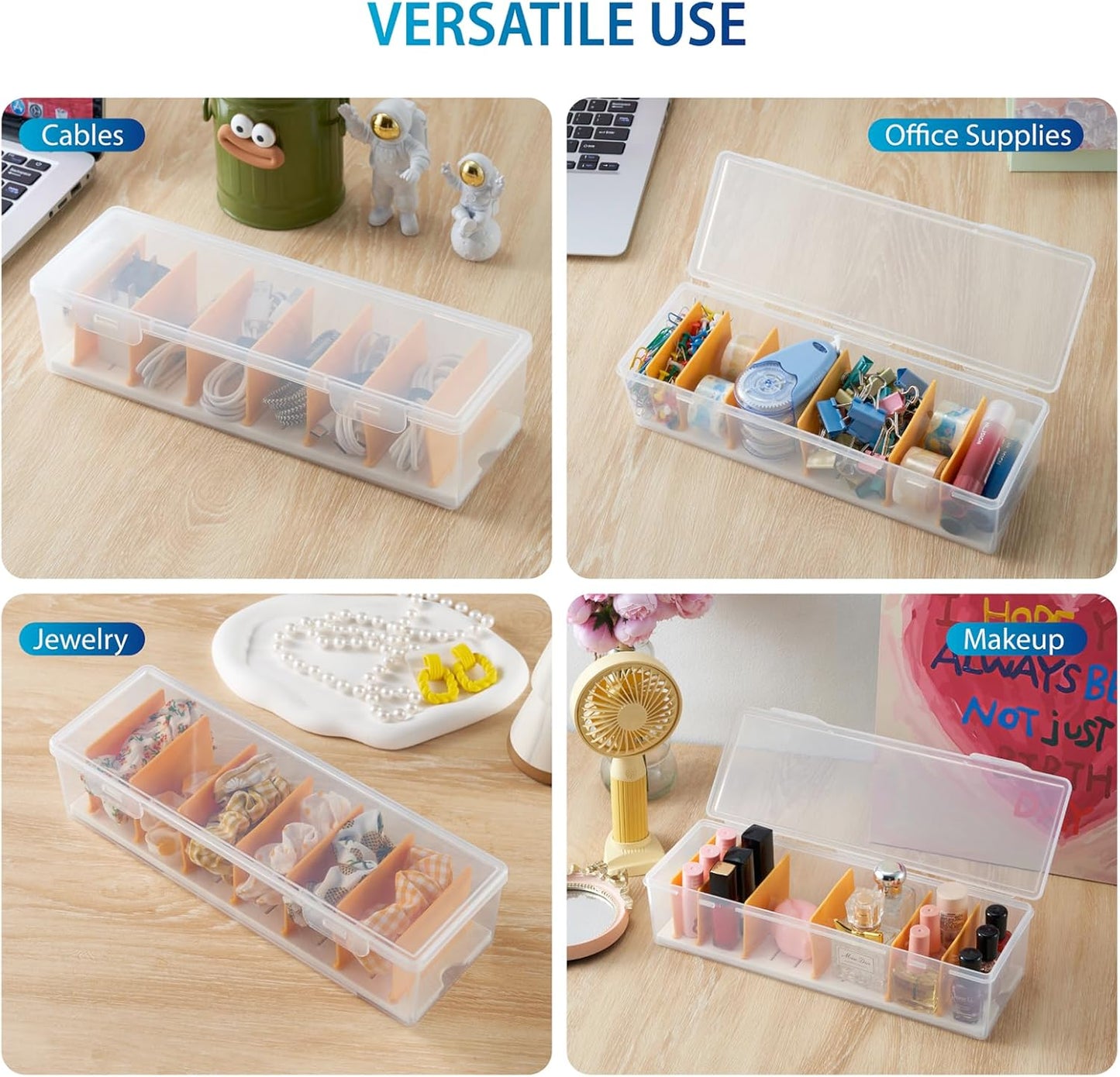 2 Pack Cable Organizer Storage Box with 16 Cable Ties, Clear Phone Charger Organizer Case Wire Organizers for Cords Electronic Storage Box for Drawer Desk Office Home