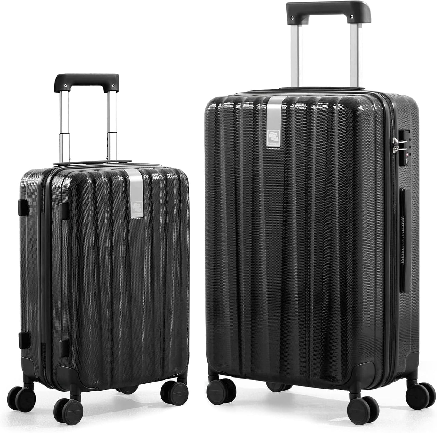 Hanke Luggage Sets 2 piece Carry On Luggage with Wheels PC Hard Shell Suitcases Lightweight Checked Travel Luggage Large Travel Suitcase Woman Men 20/29 Inch(Jet Black)