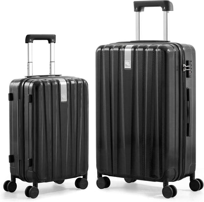 Hanke Luggage Sets 2 piece Carry On Luggage with Wheels PC Hard Shell Suitcases Lightweight Checked Travel Luggage Large Travel Suitcase Woman Men 20/29 Inch(Jet Black)