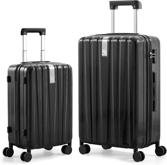 Hanke Luggage Sets 2 piece Carry On Luggage with Wheels PC Hard Shell Suitcases Lightweight Checked Travel Luggage Large Travel Suitcase Woman Men 20/29 Inch(Jet Black)