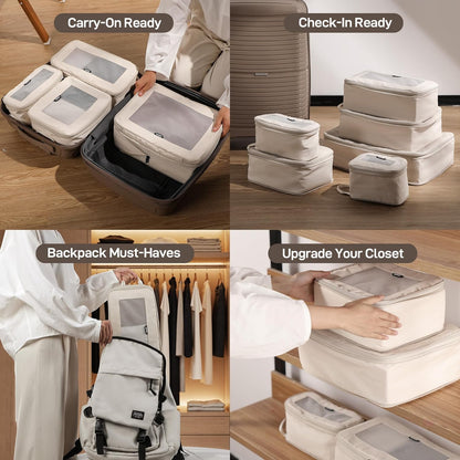 EPICKA TripCozy Compression Packing Cubes - 4 Set Durable Travel Organizer Bags with Mesh Top, Expandable Travel Accessories for Carry on, Luggage, Suitcase, Backpack (Beige)