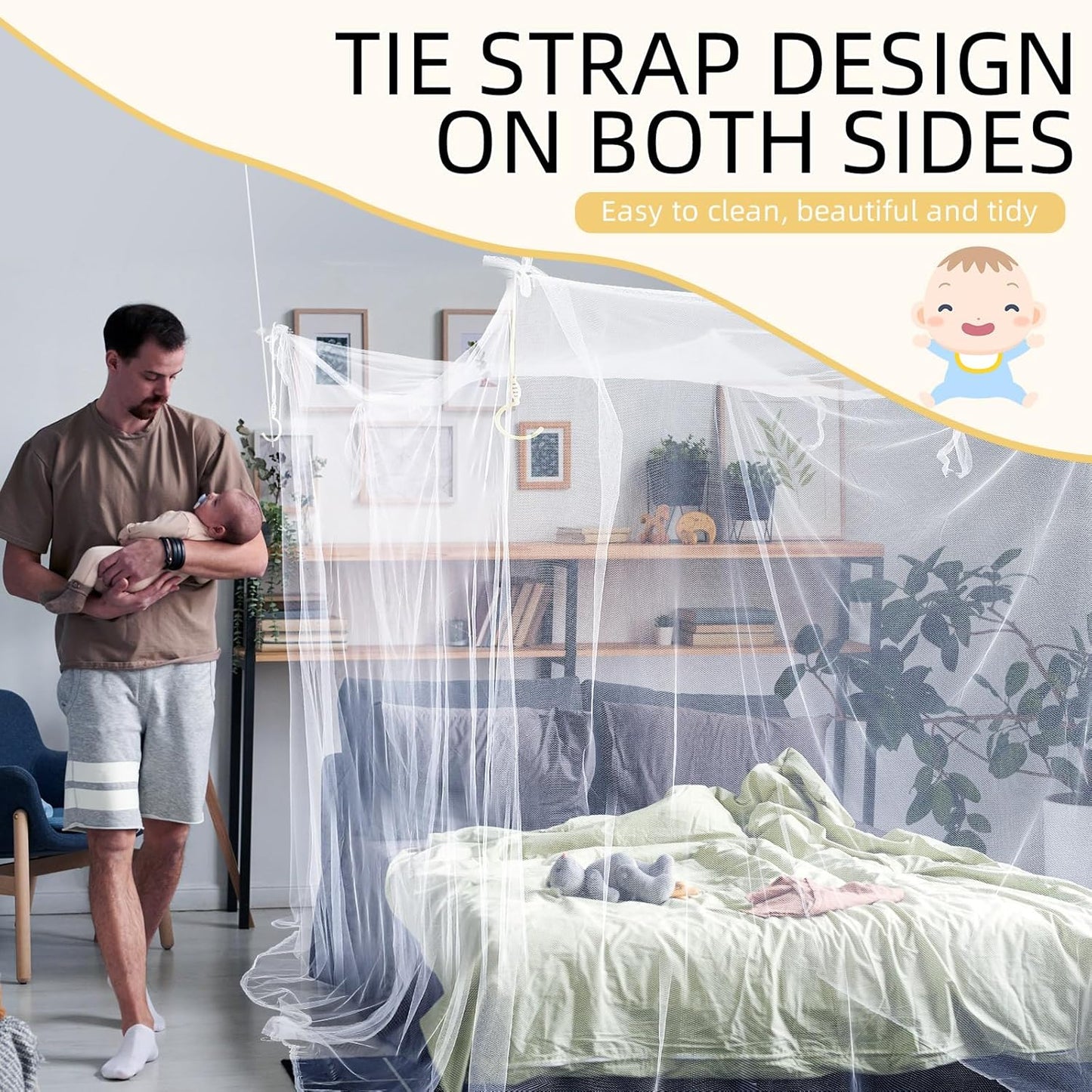 4 Corners Mosquito Net for Mosquiteros para Camas Bed Canopies Netting Bed Drapes Rectangular Mosquito Mesh for Camping Home Outdoor Travel(White,L87 X W79 X H79 Inch,Opening)