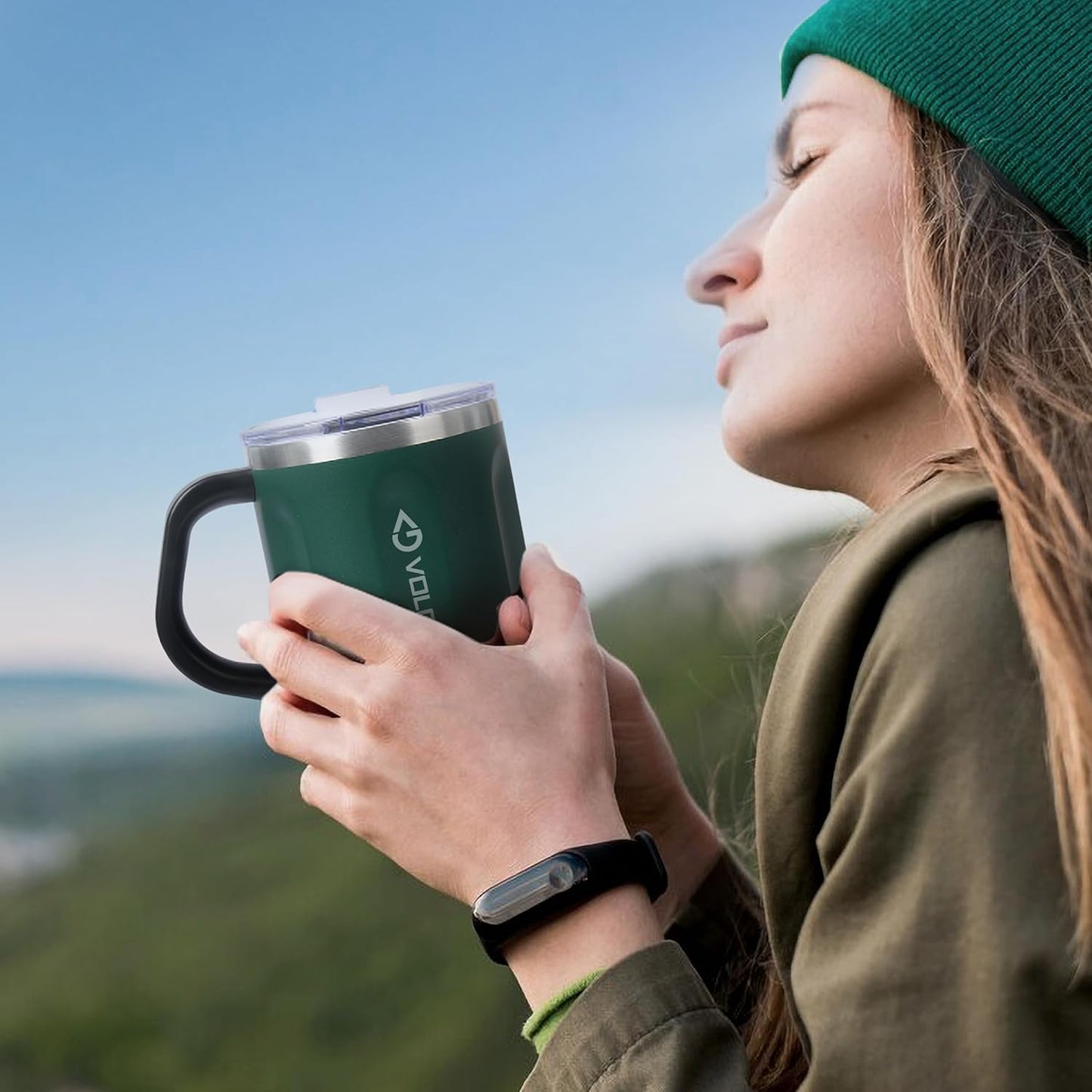 16 Oz Coffee Mug with Handle and Lid, BPA Free Coffee Cup, Keep Cold 6 Hours and Keep Warm 5 Hours, Great Tea Mug for Home Offie and Outdoor Use (Deep Green)