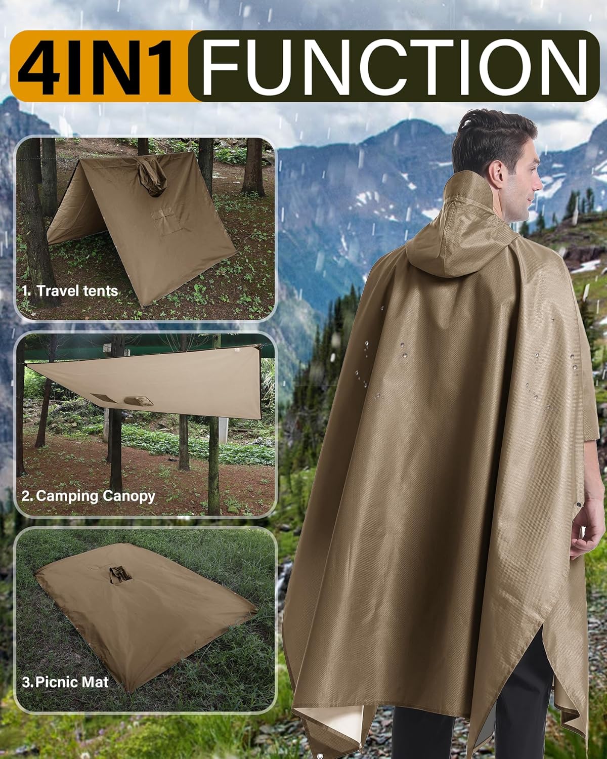 iCreek Hooded Rain Poncho with Pocket Waterproof Lightweight Unisex Raincoat Jacket for Hiking, Camping, Outdoor