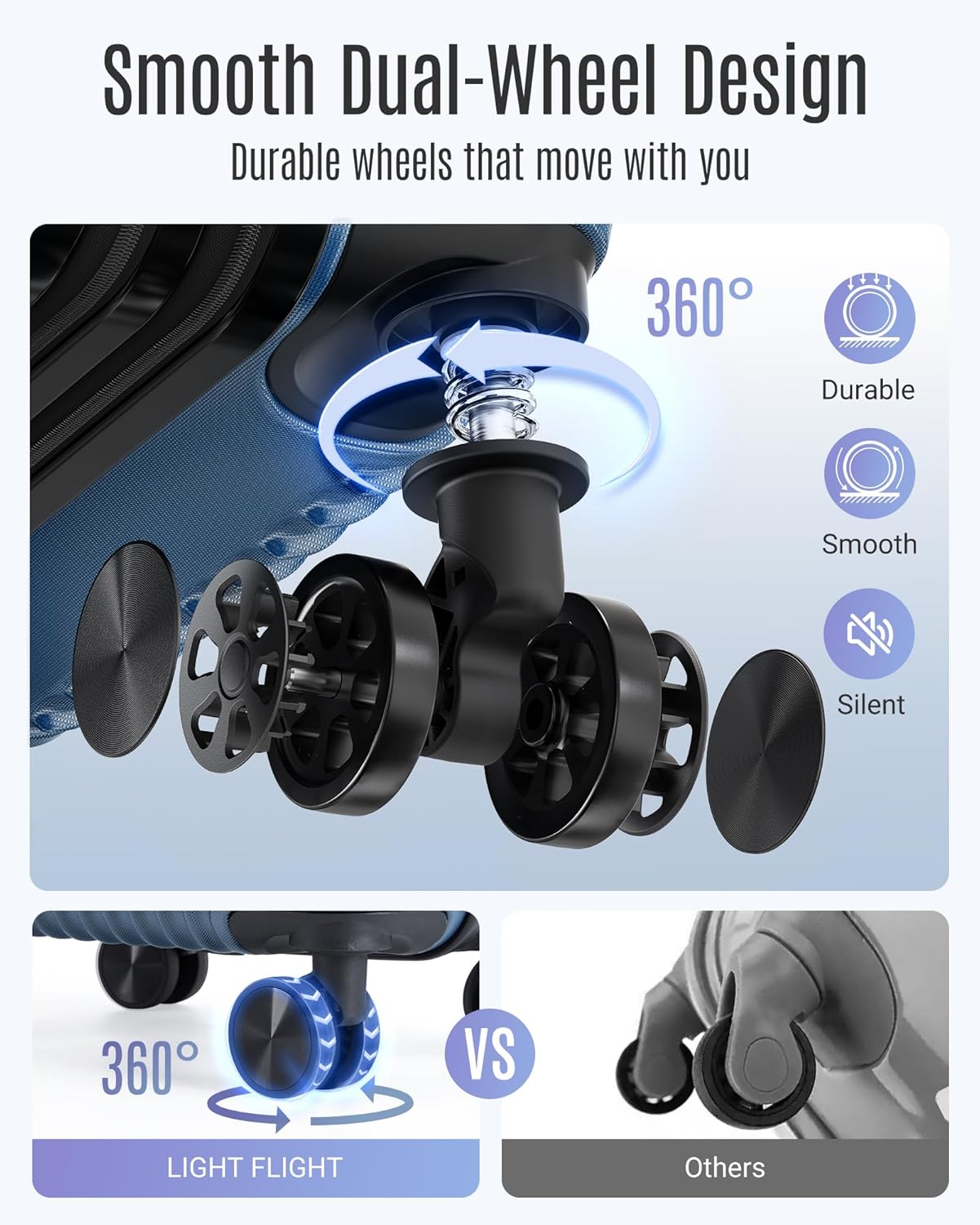 LIGHT FLIGHT Luggage Sets, Durable Hard Shell 3 Piece Set Suitcase with Spinner Wheels, Hardside Lightweight Luggage set with TSA Lock, Large Travel Luggage Set (20" 24" 28"), Royal Blue