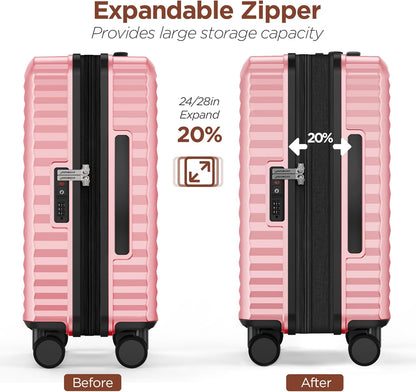 SHOWKOO Luggage Sets 3 Piece Hardside Expandable Suitcase with Double Spinner Wheels Tsa Lock Pink (20in/24in/28in)