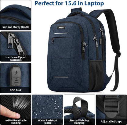 Backpack for Men Women, School Backpacks for Teen Boys, Business Anti Theft Sturdy Travel Laptop Backpack with USB Charging Port, Water Resistant 15.6 Inch Computer Bag Gift, Blue