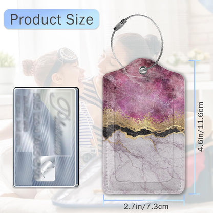 Gold Blue Pink Marble Abstract Luggage Tags,2 Pack Luggage Tag,Leather Privacy Cover ID Label with Stainless Steel Loop for Women Men Kids Girls Travel