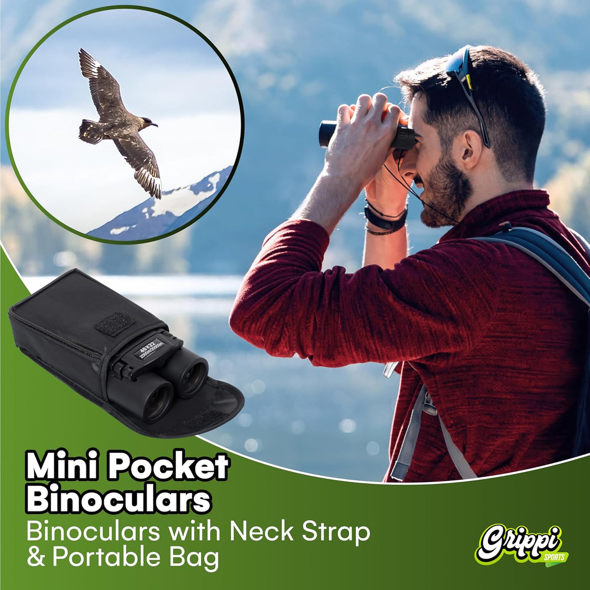 Grippi Toy Binoculars for Kids - Small Toddler Safari Binocular, 3.9x3.5 inches - Children Pretend Play, Jungle or Bird Watching Adventures for Children - Kid Party Favor - Durable Plastic - Set of 1