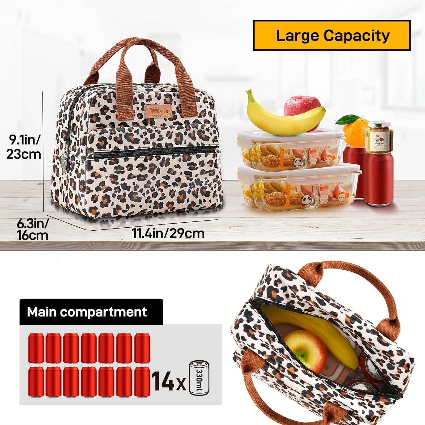HOMESPON Insulated Lunch Bag for Women Men Lunch Box Cooler Lunch Tote for Work Picnic (Leopard Print)