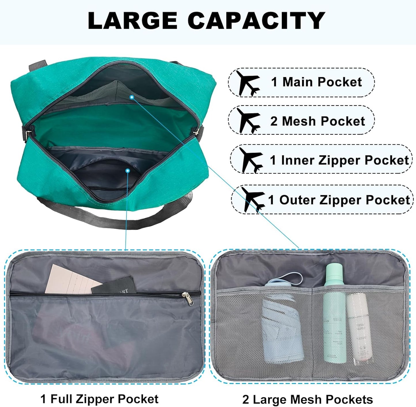 Foldable Carry on Luggage Bag 22x14x9 Personal Item Bag for Airplanes Travel Duffel Bag for Women and Men (40L, Teal)