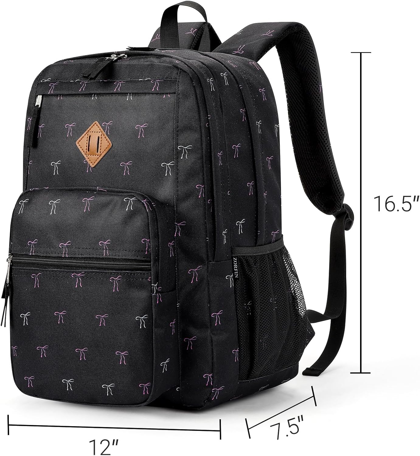 ZORFIN 26L Backpack for College, and Travel: Water Resistant Bookbag - Bow Black