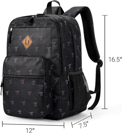 ZORFIN 26L Backpack for College, and Travel: Water Resistant Bookbag - Bow Black
