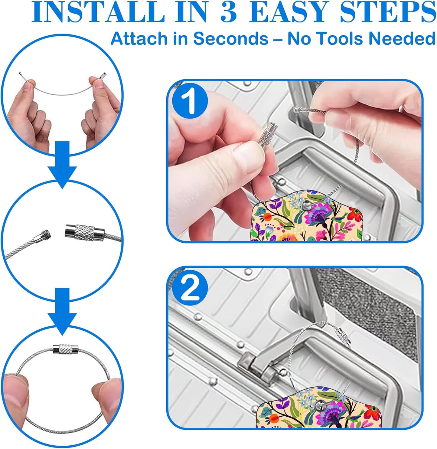 Colorful Flowers and Tropical Leaves Luggage Tags for Suitcases Leather Travel Tags for Luggage ID Label with Privacy Cover and Stainless Steel Loop for Men Women Suitcase Backpack, Set of 2