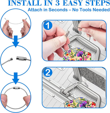 Colorful Flowers and Tropical Leaves Luggage Tags for Suitcases Leather Travel Tags for Luggage ID Label with Privacy Cover and Stainless Steel Loop for Men Women Suitcase Backpack, Set of 2