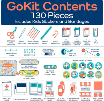 KeepGoing Travel First Aid Kit for Kids – 130 Pc. for Car, Home, Purse, Diaper Bag & Backpack with Latex-Free Bandages - Mini First Aid Kit Travel Size TSA-Approved