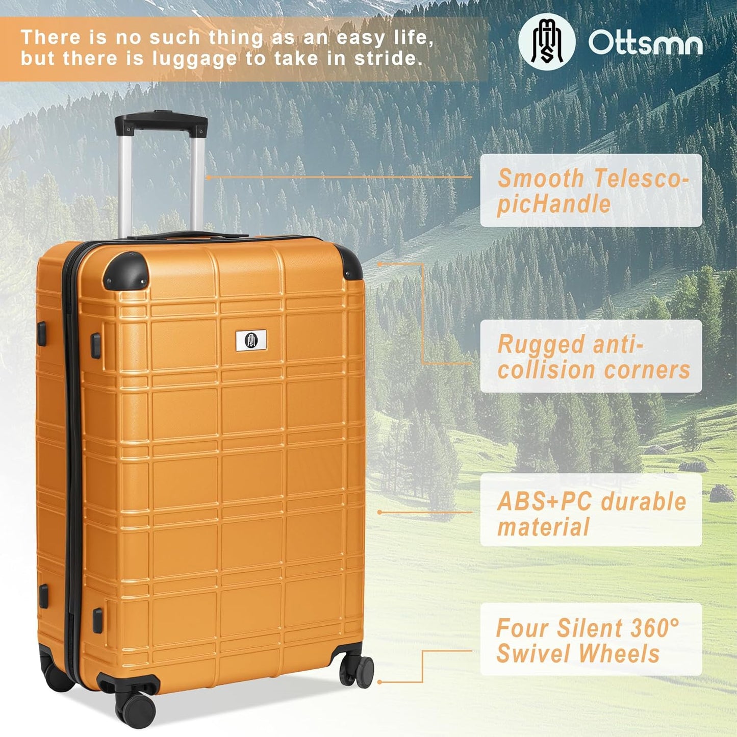 Luggage Sets 4 Piece, ABS PC Lightweight Suitcases with Wheels, Hardshell Luggage Sets Suitcase set with TSA Lock Orange (12in 20in 24in 28in)