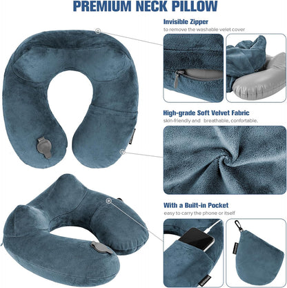 Rewondah Inflatable Travel Pillow for Sleeping Airplane - Inflatable Neck Pillow for Traveling on Plane with Washable Cover, Blow up Neck Travel Pillow for Airplanes, Cars - Portable and Comfortable