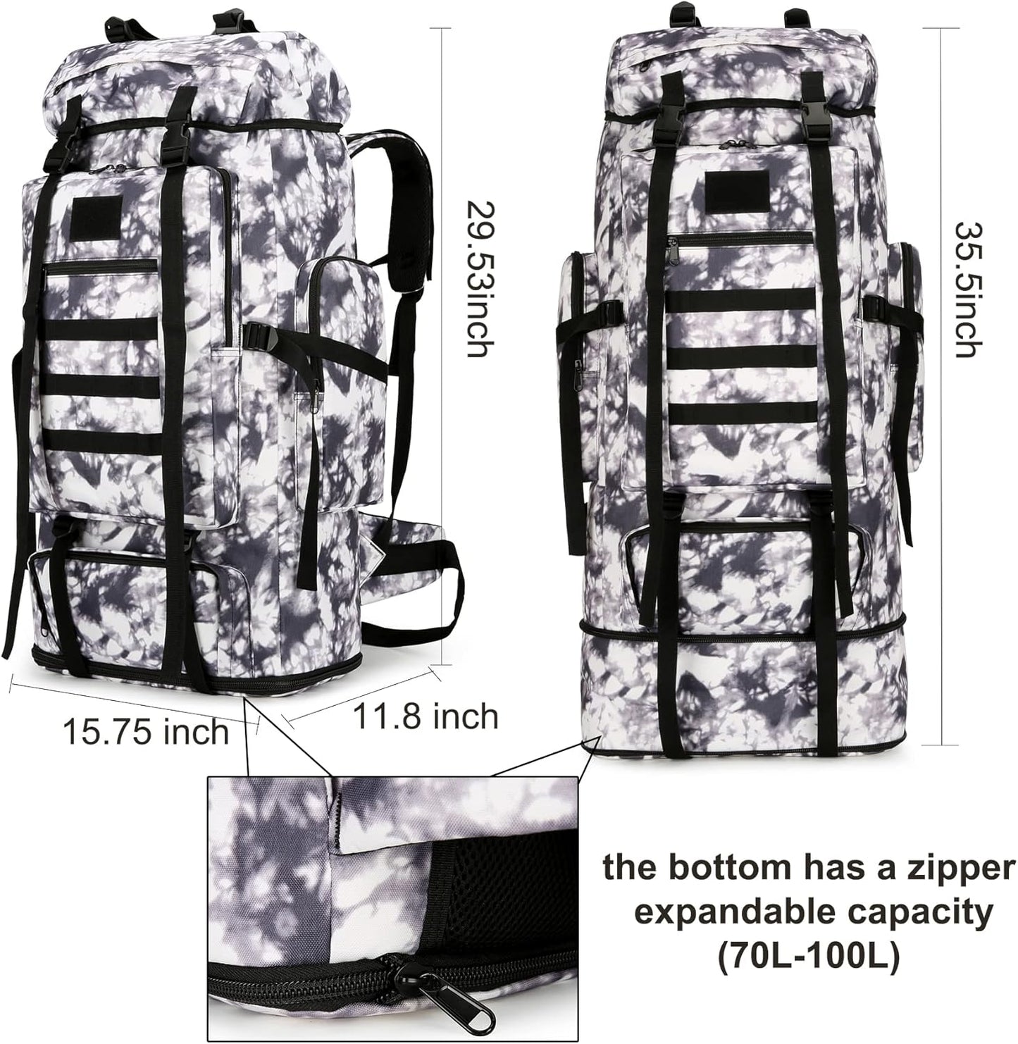 Hiking Backpack for Men 70L/100L Camping Backpack Military Rucksack Molle 3 Days Assault Pack for Climbing