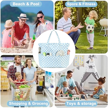 CAMTOP Waterproof Beach Tote Bag for Women Girls with Zipper Foldable Sandproof Pool Swim Bag Travel Carry On Gym