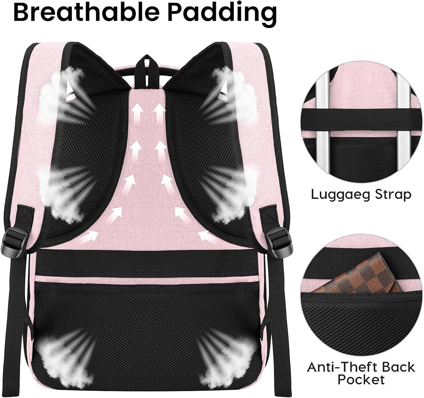 Backpack for Girls Women, School Backpack for Teen Boys, Lightweight Casual High School Bookbag, Daily-use Travel Laptop Backpack with USB Charging Port Fits 15.6 Inch Notebook