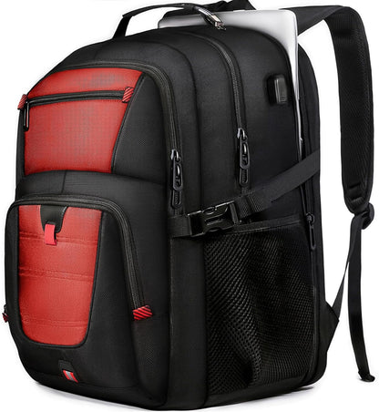 Large Travel Backpack, 50L Laptop Backpack for Men 17.3 Inch, TSA Approved, Heavy Duty with USB Charging, Anti Theft for College Business Work, Red