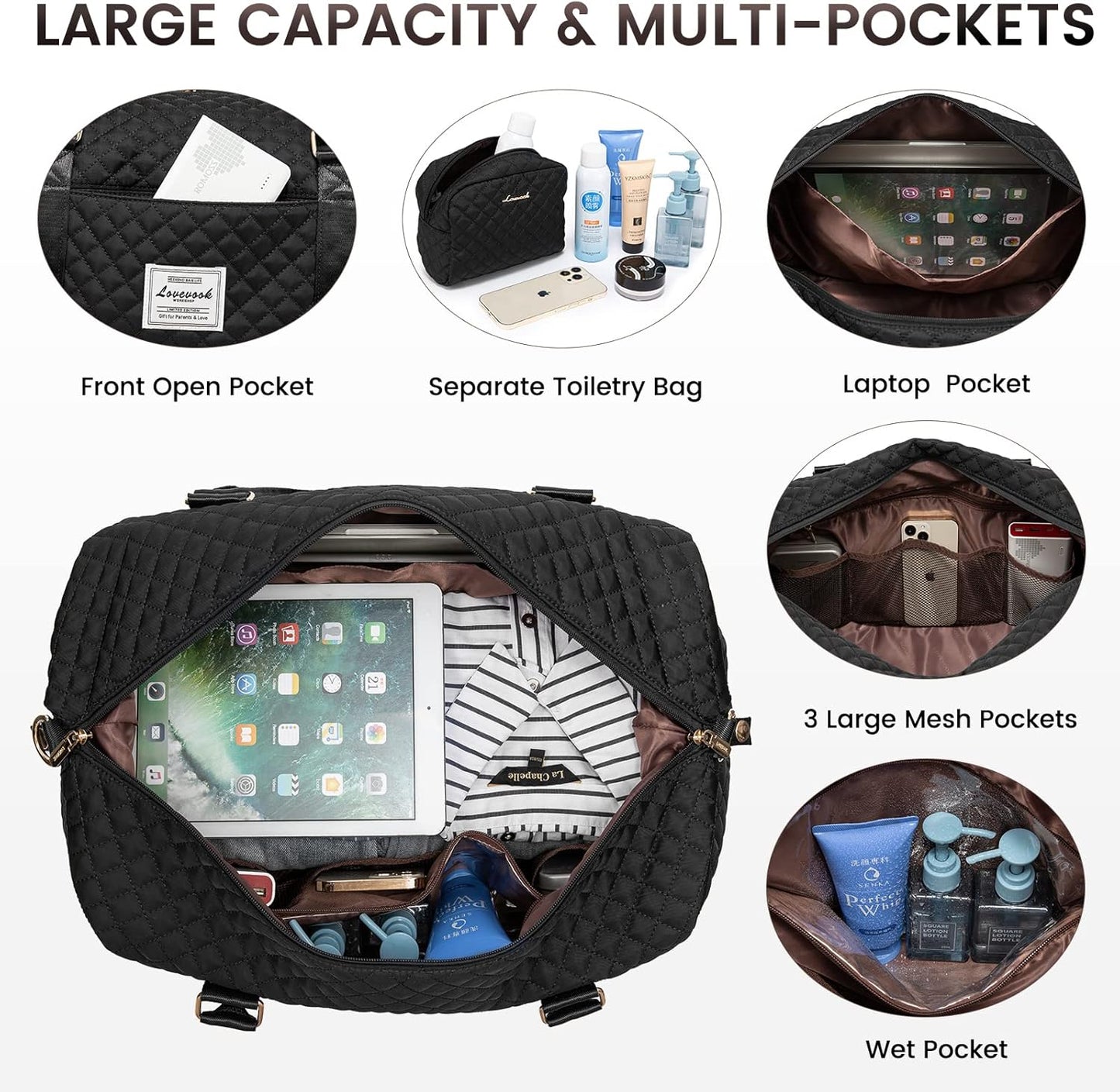LOVEVOOK Travel Duffle Bag,Weekender Bags for Women with Shoe Compartment，Carry on Overnight Bag with Toiletry Bag,Gym Duffel Bag with Wet Pocket, Hospital Bags for Labor and Delivery