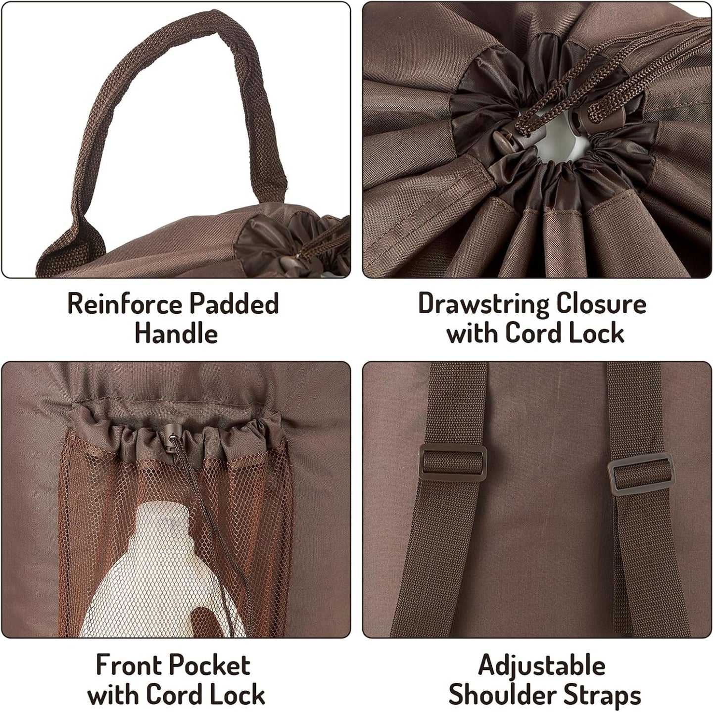 Large Laundry Backpack Bag with Detergent Holder and Adjustable Shoulder Straps, Clothes Laundry Backpack for College, Travel, Apartment, Laundromat, Dorm Room (Brown)