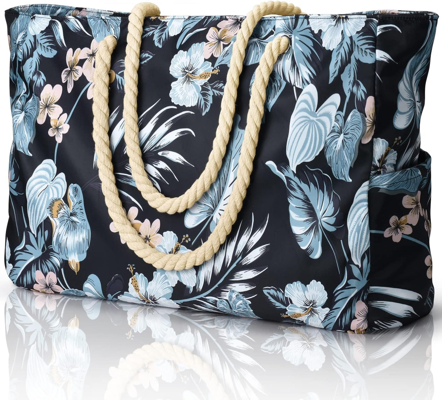 Becokan Beach Bag Large Beach Tote Bag for Women Waterproof Sandproof Swim Pool Bag With Zipper