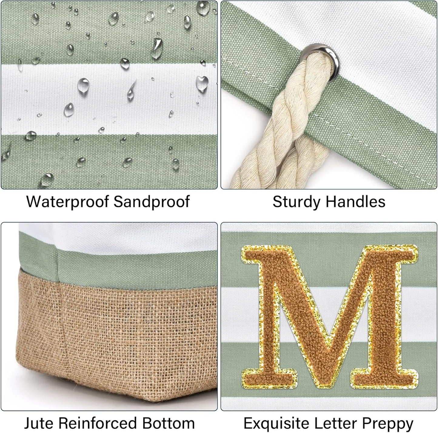 Becokan Beach Bag Initial Beach Tote with Makeup Bag for Travel Work Storage Personalized Birthday Gifts for Women Her