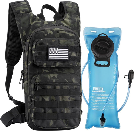 GENILU Tactical Hydration Backpack with 3L Water Bladder, Lightweight Molle Water Backpack Daypack for Men Women