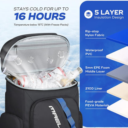 Maelstrom Backpack Cooler,36 Can Cooler Backpack,Soft Cooler Bag Insulated Leakproof,Lightweight Ice Chest Backpack,Travel Cooler Lunch Backpack for Camping,Hiking,Beach,Black