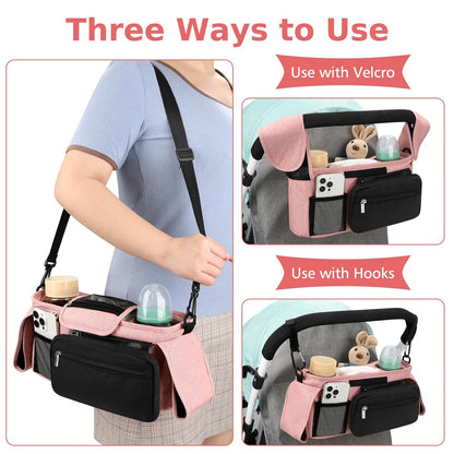 Accmor Universal Stroller Organizer with Insulated Cup Holder Detachable Phone Bag and Shoulder Strap,Stroller Bag Caddy Organizer Fits for Uppababy, Baby Jogger, Britax Strollers