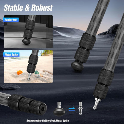 71" Carbon Fiber Travel Tripod with 360° Ball Head Set, 4 Leg Sections Lightweight Tripod with Center Column for DSLR Camera, Quick Release Plate, Max Load 15kg/33.07lb