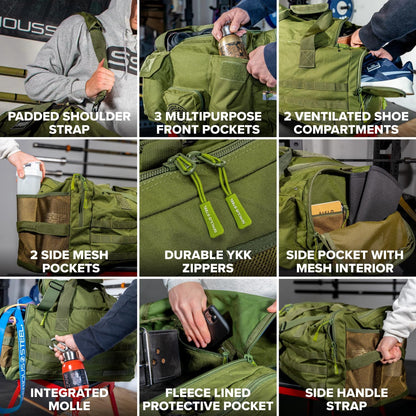 Serious Steel Fitness Heavy Duty 1000D Nylon Duffel Gym Bag (Green - Big Bud)