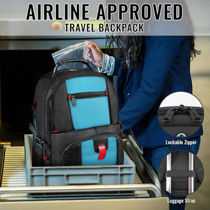 YOREPEK Travel Backpack, Extra Large 50L Laptop Backpacks for Men Women, Water Resistant College Student Bookbag Airline Approved Business Work Bag with USB Charging Port Fits 17 Inch Computer, Blue