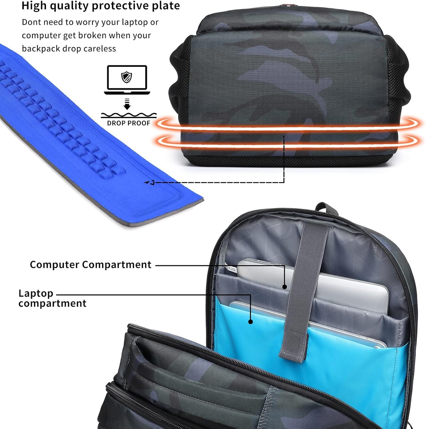 DUSLANG 17 Inch Travel Laptop Backpack Water Resistant Hiking Backpack for Men Laptop Bag with USB Charging Port,Camouflage green