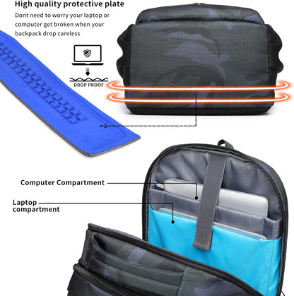 DUSLANG 17 Inch Travel Laptop Backpack Water Resistant Hiking Backpack for Men Laptop Bag with USB Charging Port,Camouflage green