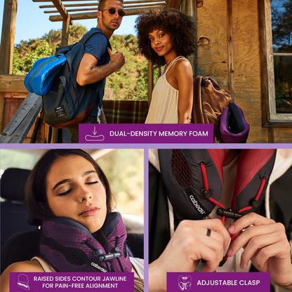 Cabeau Long Haul Flight Cooling Travel Neck Pillow – Evolution Cool – Supportive Memory Foam with Airflow Vents – Compact with Carrying Case (Red)