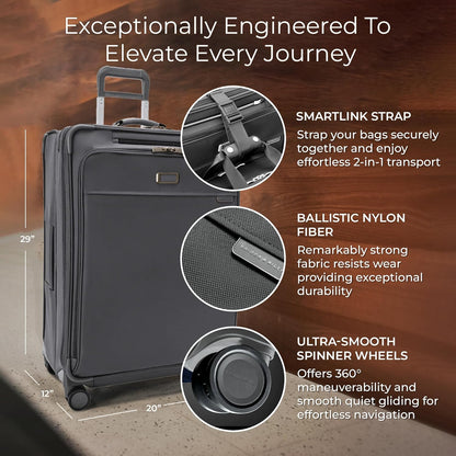 Briggs & Riley 29" Large Expandable Spinner - Checked Luggage for Travel, Suitcases with Wheels, Softside Rolling Bag for Men & Women, Self-Repairing Zipper - Baseline Collection, Steel Gray