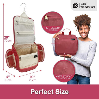 D&D Hanging Travel Toiletry Bag for Men and Women – Large Cosmetics, Makeup and Toiletries Organizer Kit with 10 Compartments, YKK Zippers, XXL Metal Swivel Hook, Water-Resistant Nylon