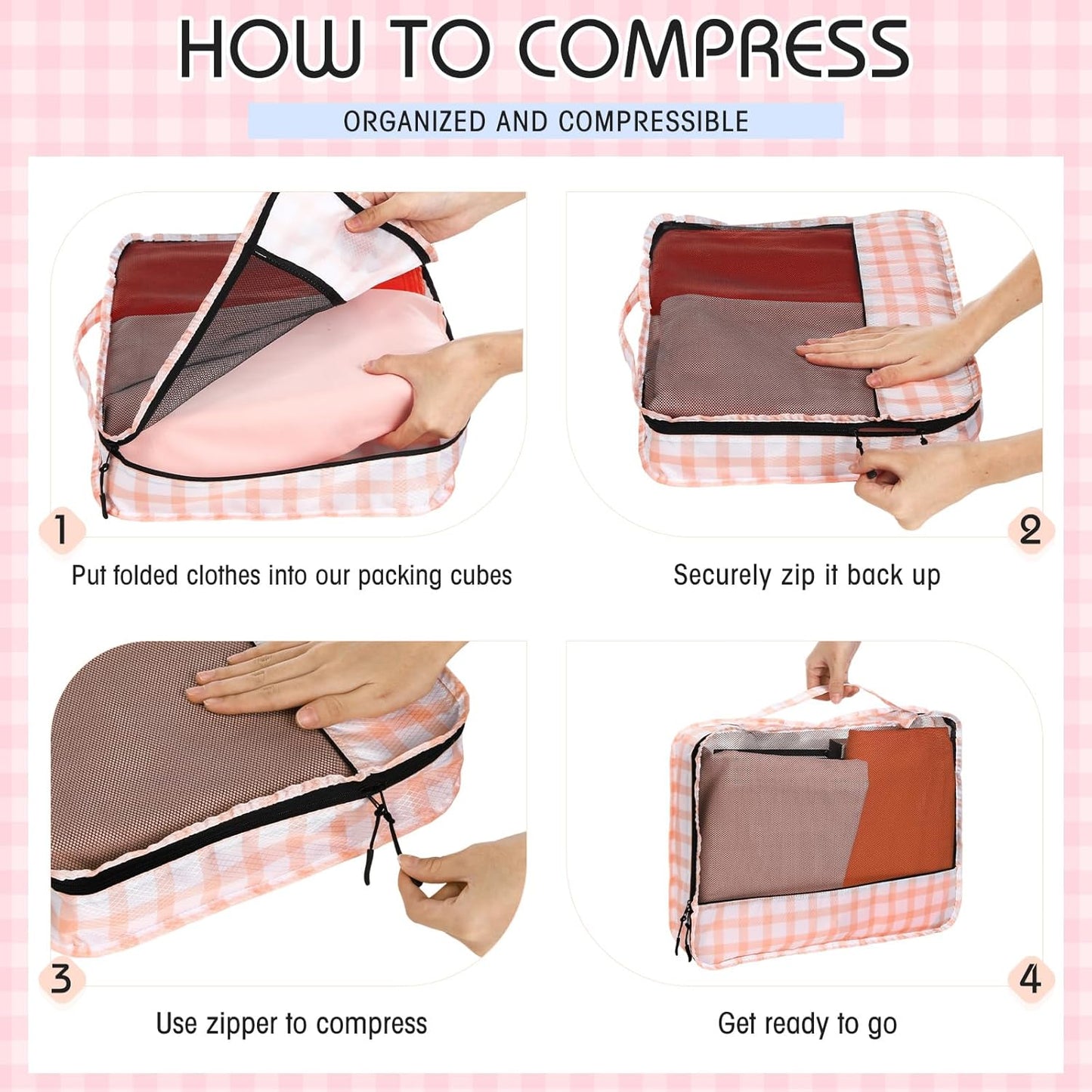 5 Pcs Packing Cubes for Suitcase Large Travel Cubes Carry on Luggage Organizer Bags for Clothes Accessories(L,Plaid)