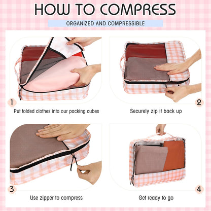 5 Pcs Packing Cubes for Suitcase Large Travel Cubes Carry on Luggage Organizer Bags for Clothes Accessories(L,Plaid)