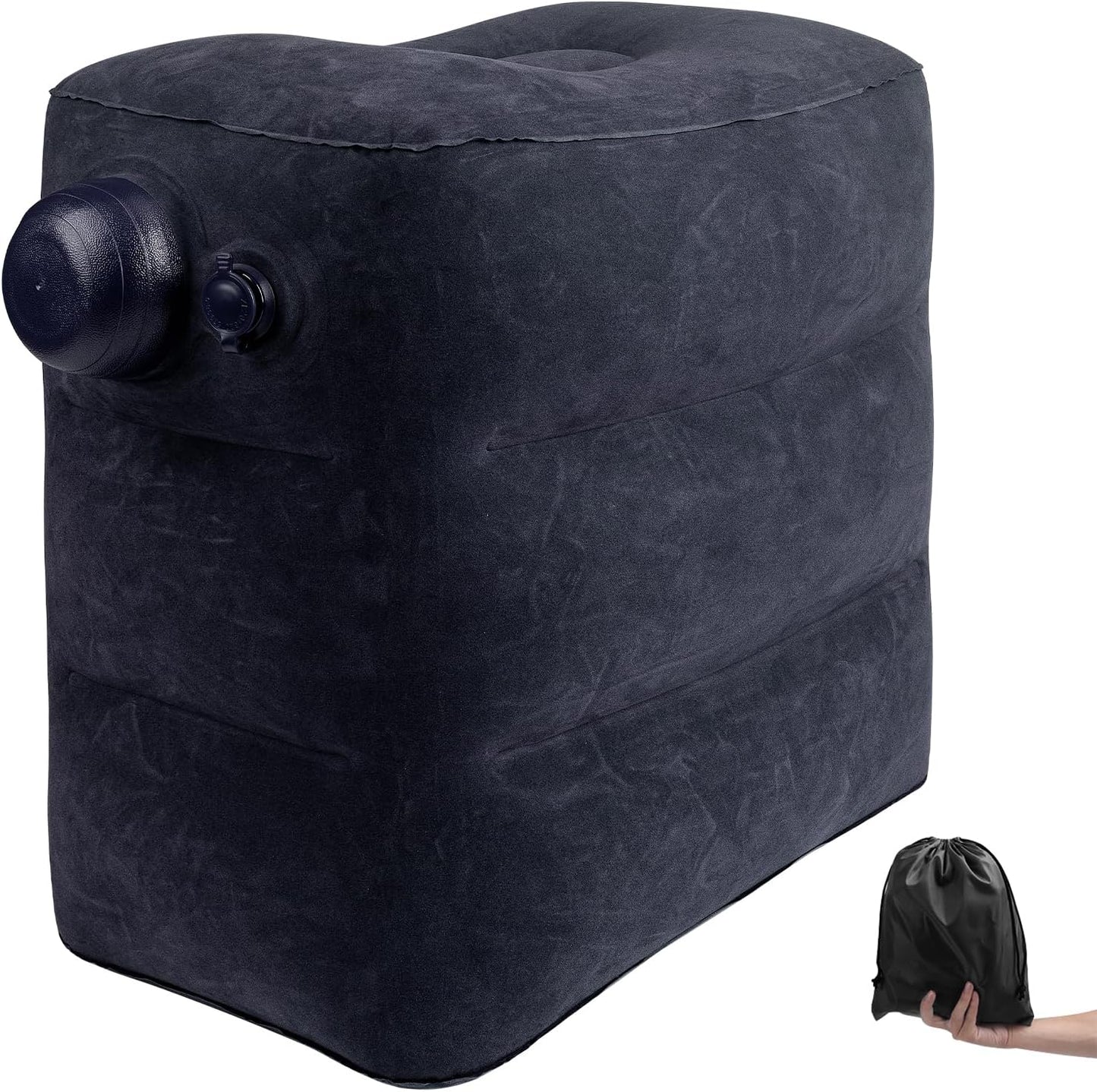 1 Pack Inflatable Travel Foot Pillow,Inflatable Leg Pillow Outdoor Stool, Adjustable 3 Layers Height Leg Rest Pillow for Airplane, Office, Home, Trains, Cars (1Pack Navy)