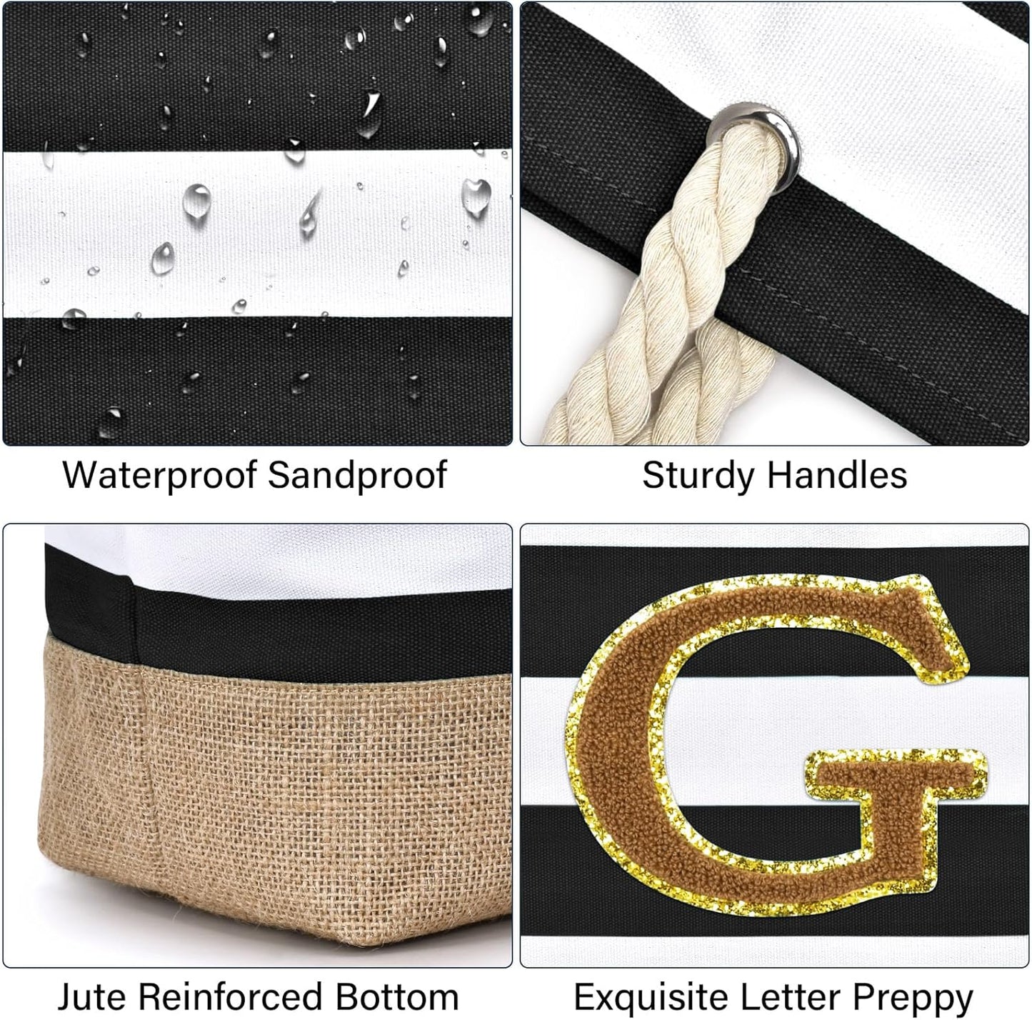 Becokan Beach Bag Initial Beach Tote with Makeup Bag for Travel Work Storage Personalized Birthday Gifts for Women Her