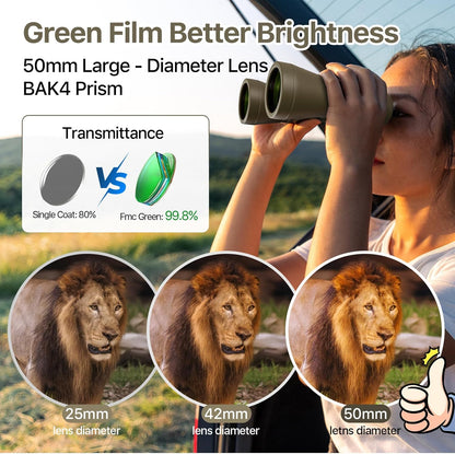 20x50 Binoculars for Adults with Smartphone Adapter - High Powered Binoculars for Bird Watching Hunting Hiking Concert Travel Theater with BAK4 Prism FMC Lens, Mud