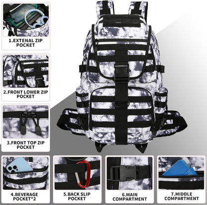 50L Military Tactical Backpack Hiking Waterproof Backpack Large Military Pack 3 Day Assault Pack Molle Bag Rucksack (White Camo)